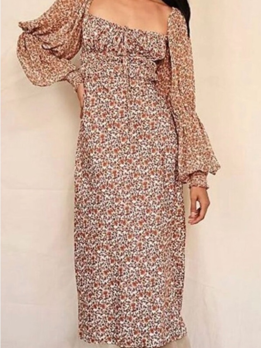 Free People Aglow Floral Smocked Midi Dress in Brown